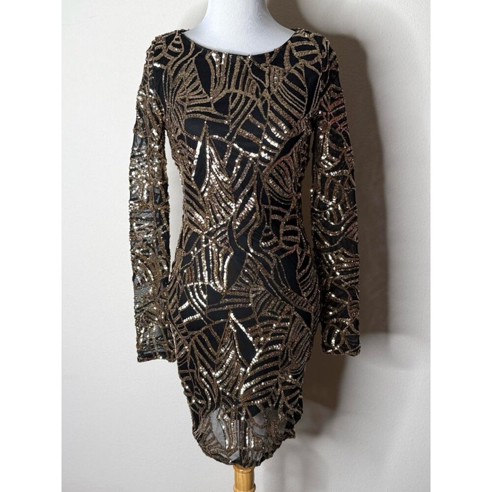 Banjul Gold Sequin Art Deco Pattern Mini Cocktail Dress